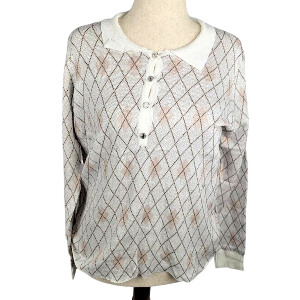 Belldini Long Sleeve Shirt Winter White Combo Henley Women's Size XL